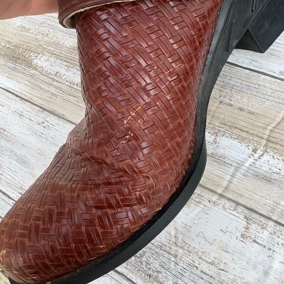 Ariat Shoes Sz 6 Mules Slingback Brown Woven Leather Western Chunky Cowgirl Boho - Picture 14 of 14